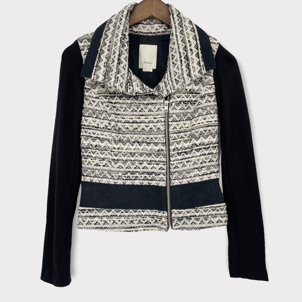 Anthropologie Elevenses Black &‎ White Textured Moto Jacket